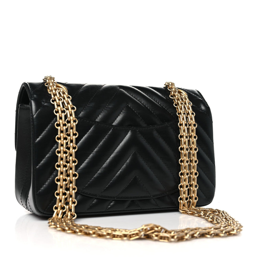 Aged Calfskin Chevron Quilted 2.55 Reissue Mini Flap Black