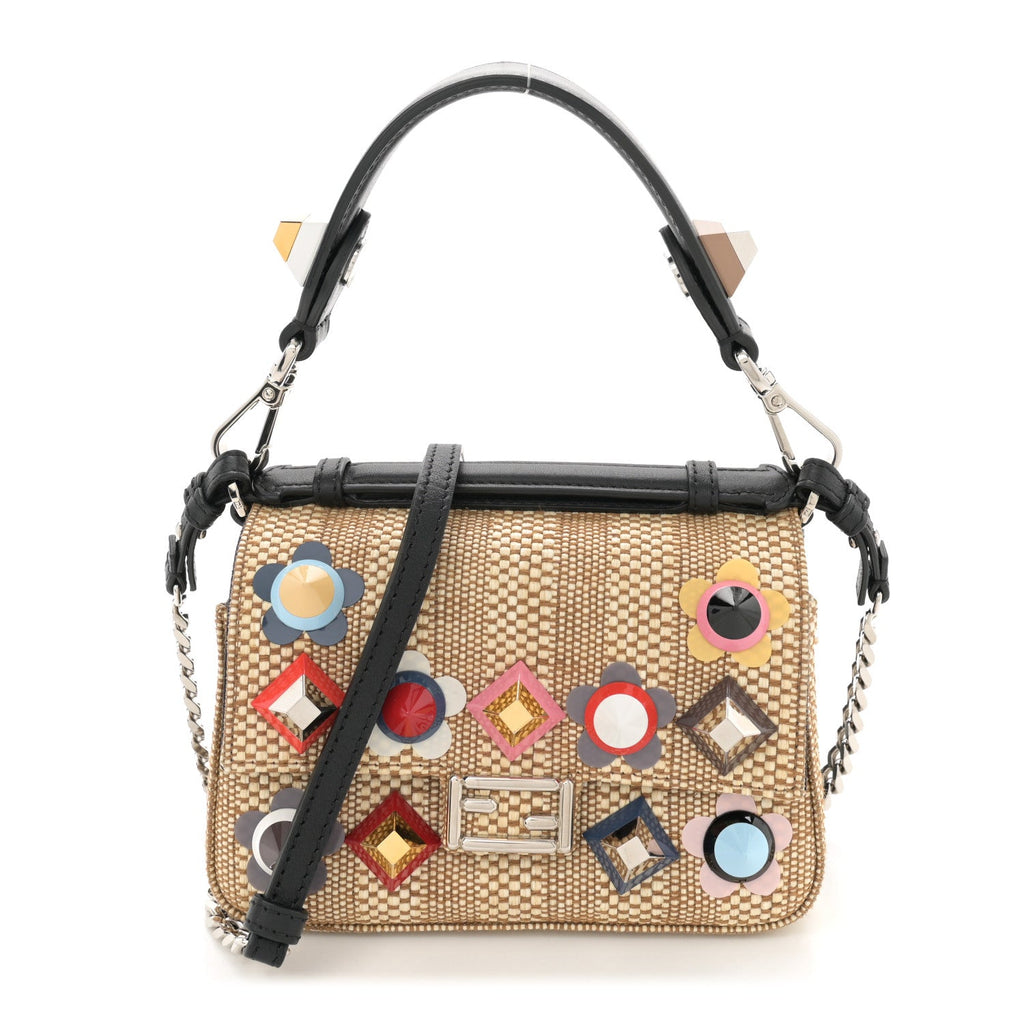 Paglia Vitello Dolce Paillettes Flowerland Studded Striped Micro Double Baguette Natural Multicolor