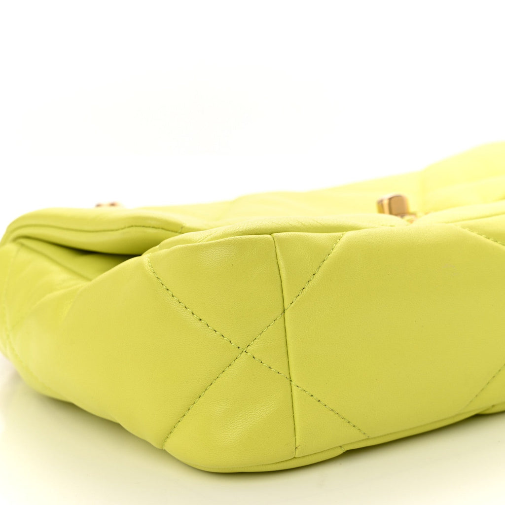 Shiny Lambskin Quilted Medium Chanel 19 Flap Neon Yellow