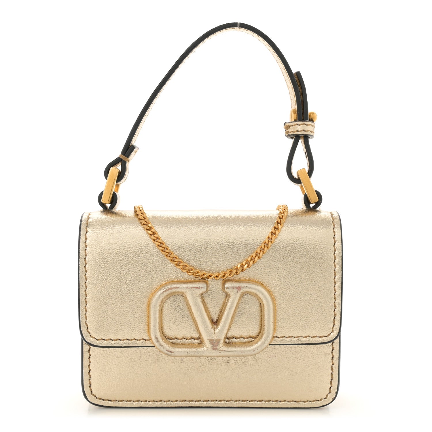 Metallic Calfskin Micro VSling Shoulder Bag Sahara