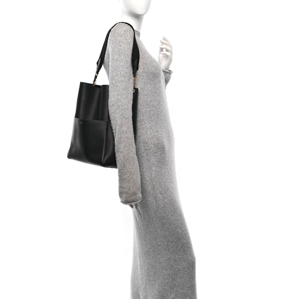 Soft Grained Calfskin Sangle Bucket Bag Black