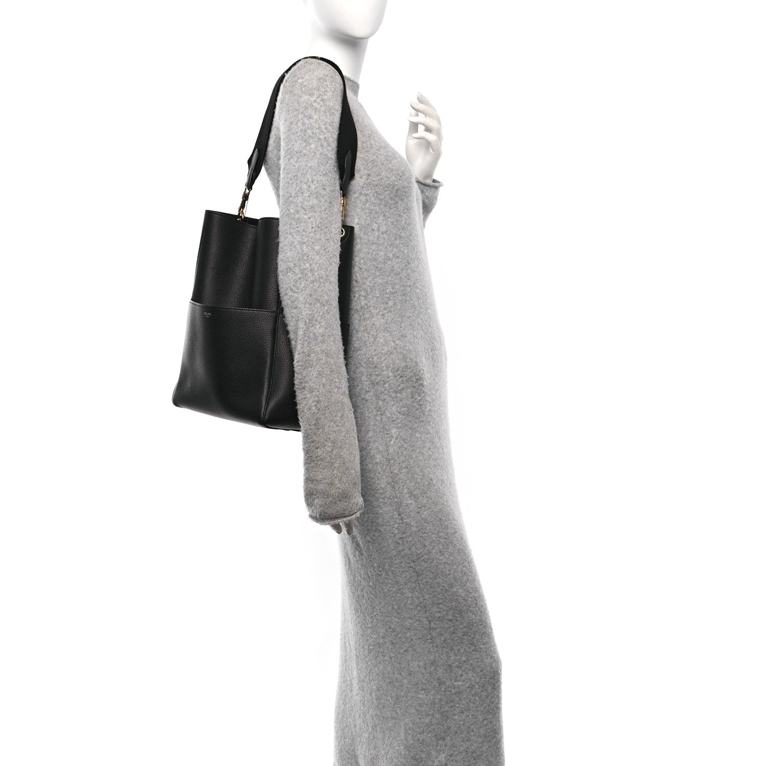 Soft Grained Calfskin Sangle Bucket Bag Black