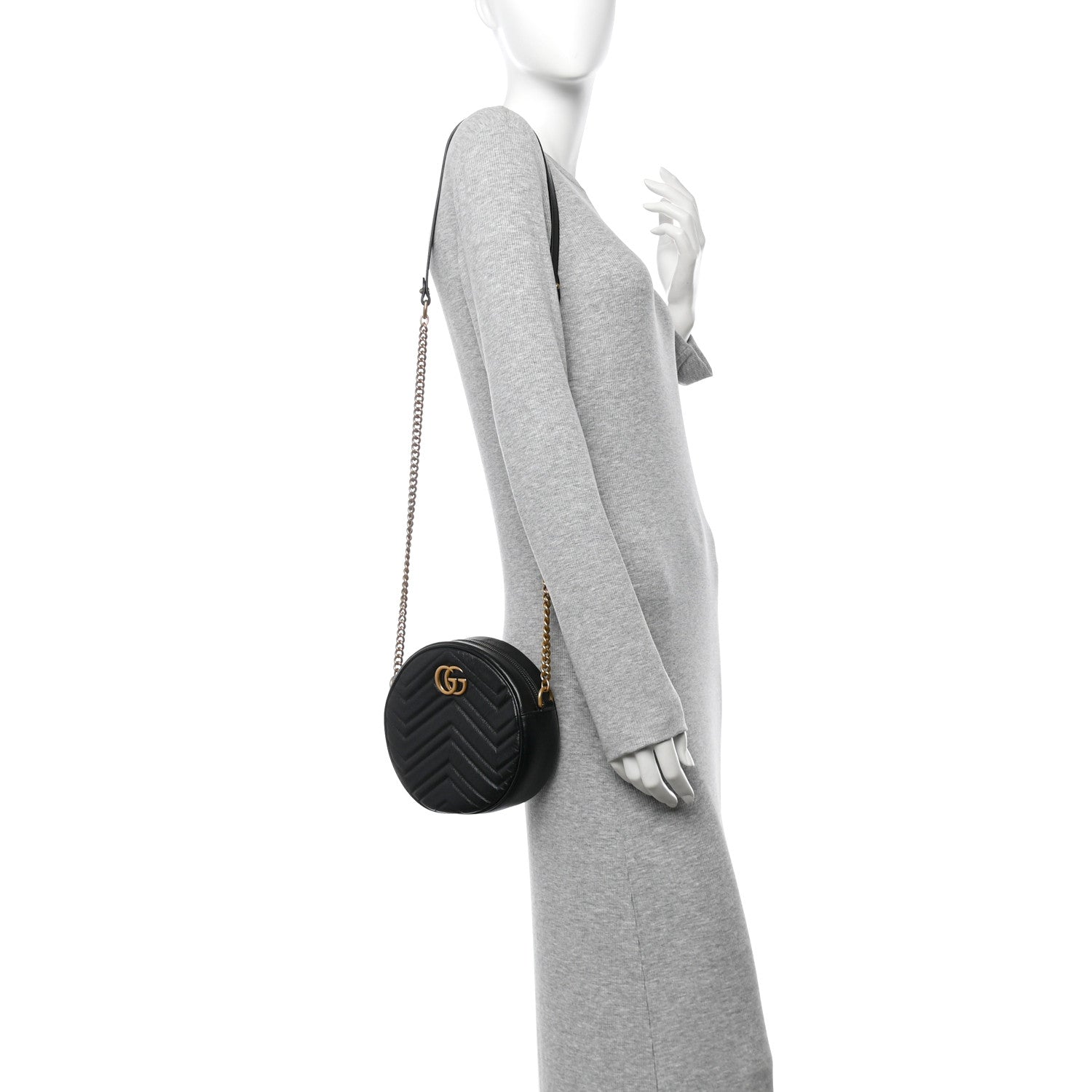 Azalea Calfskin Matelasse Heart Mini GG Marmont Round Shoulder Bag Black