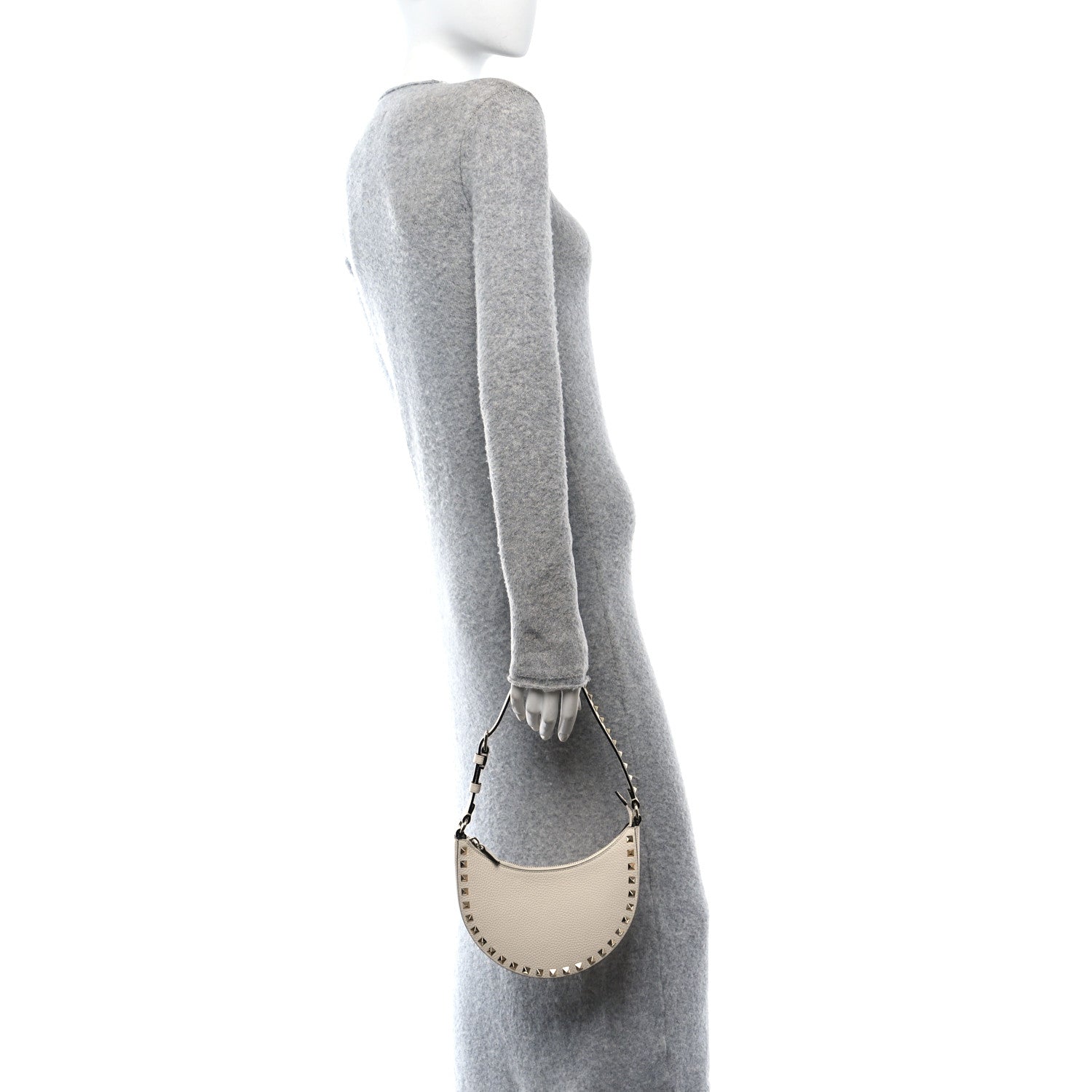 Grainy Calfskin Mini Rockstud Hobo Ivory