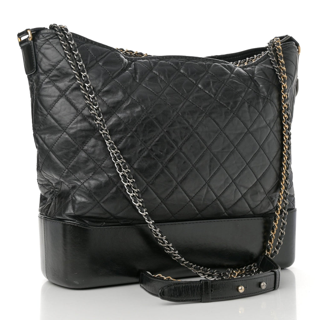 Aged Calfskin Quilted Maxi Gabrielle Hobo Black