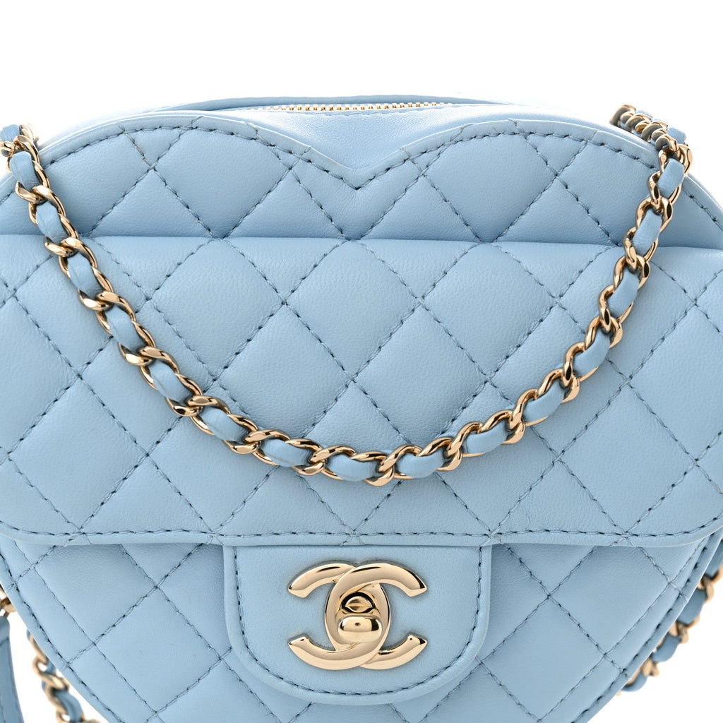 Lambskin Quilted CC In Love Heart Bag Light Blue