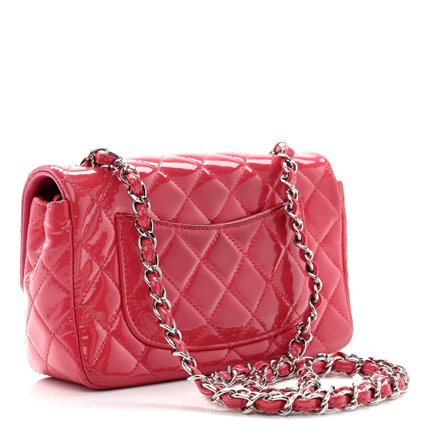 Patent Calfskin Quilted Mini Rectangular Flap Pink