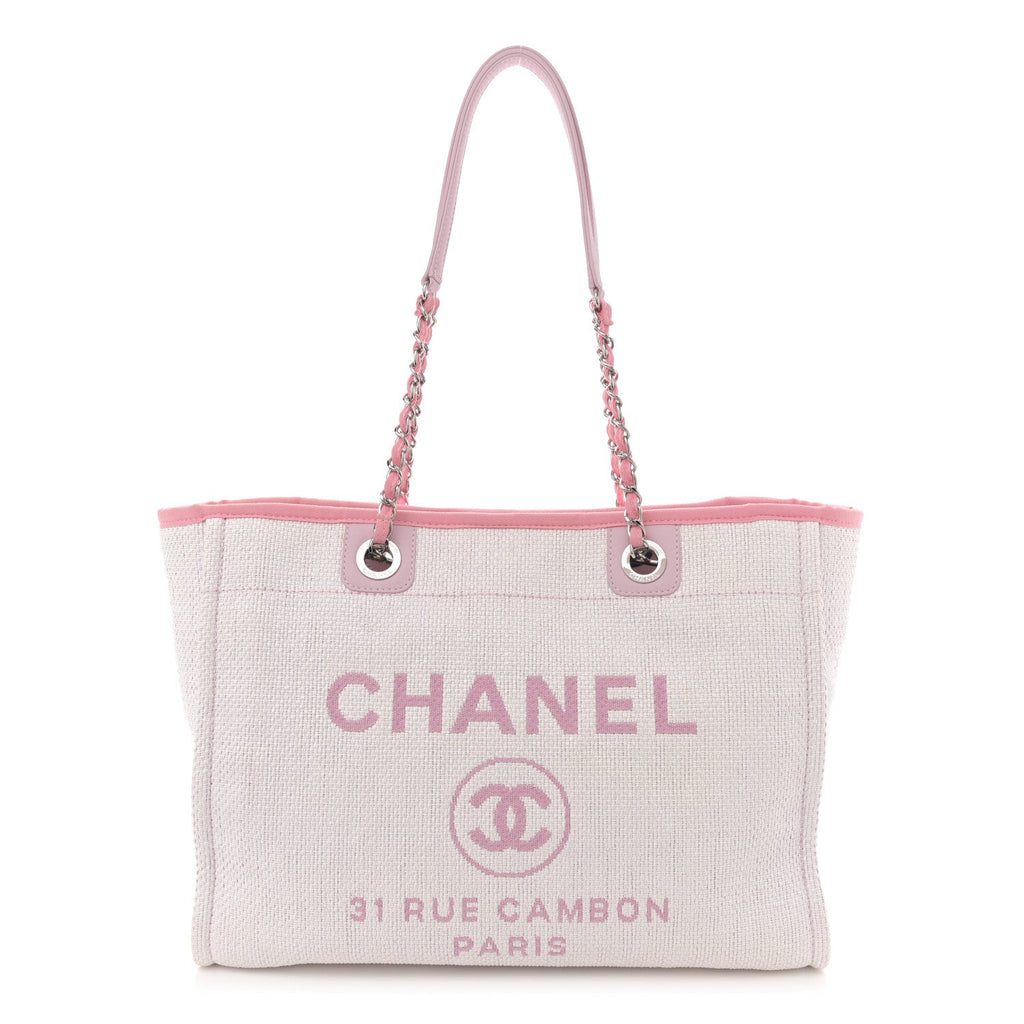Woven Straw Raffia Small Deauville Tote Pink
