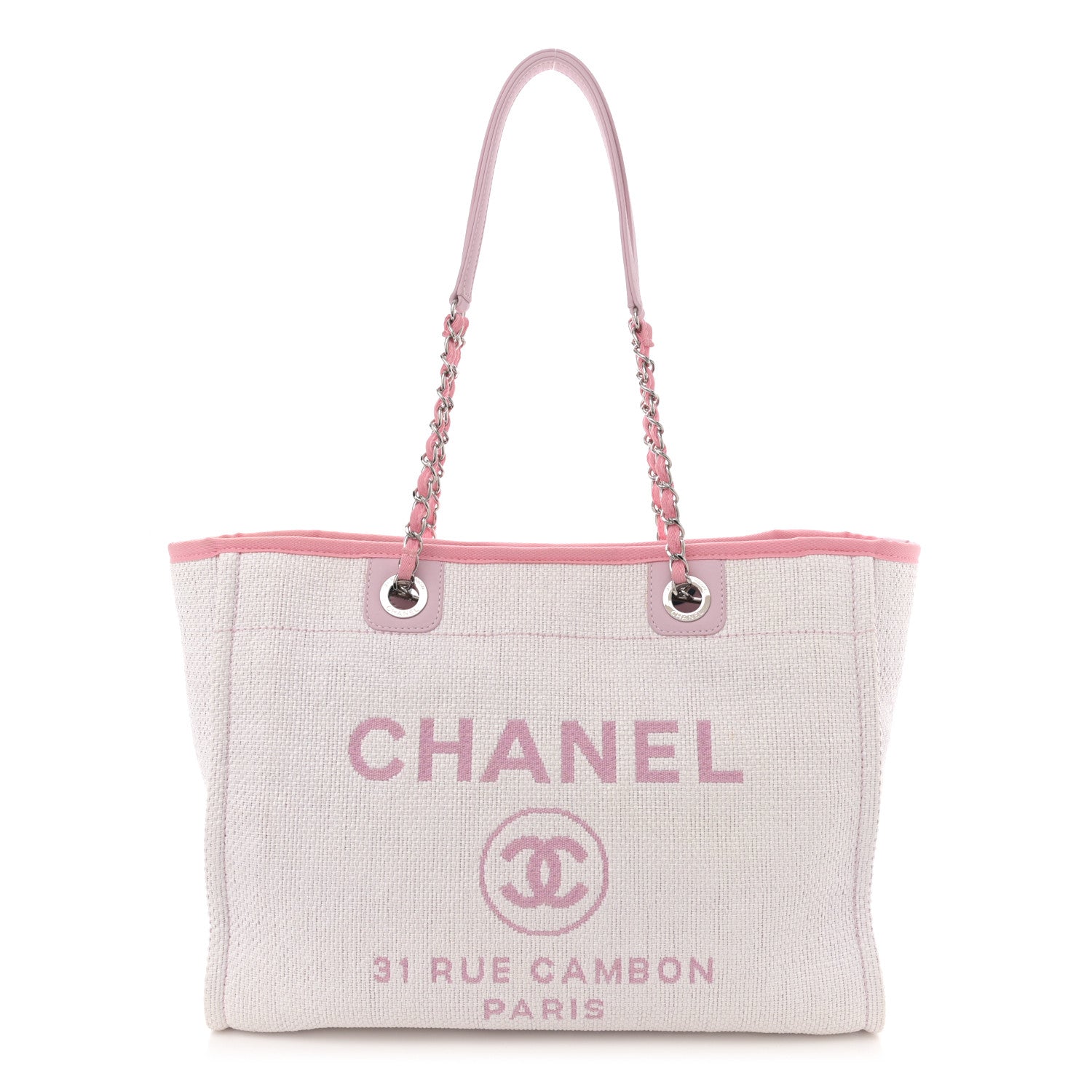 Woven Straw Raffia Small Deauville Tote Pink