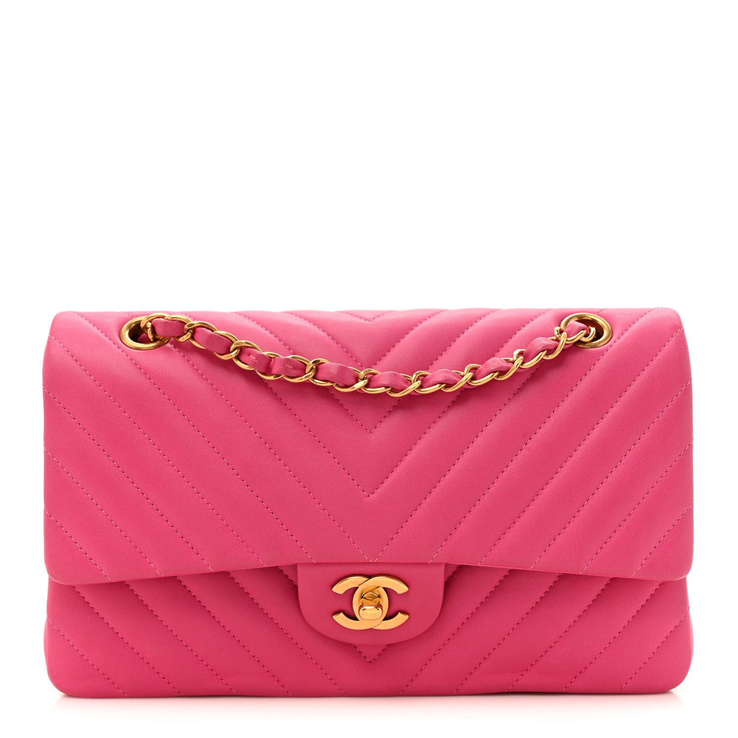 Lambskin Chevron Quilted Medium Double Flap Pink