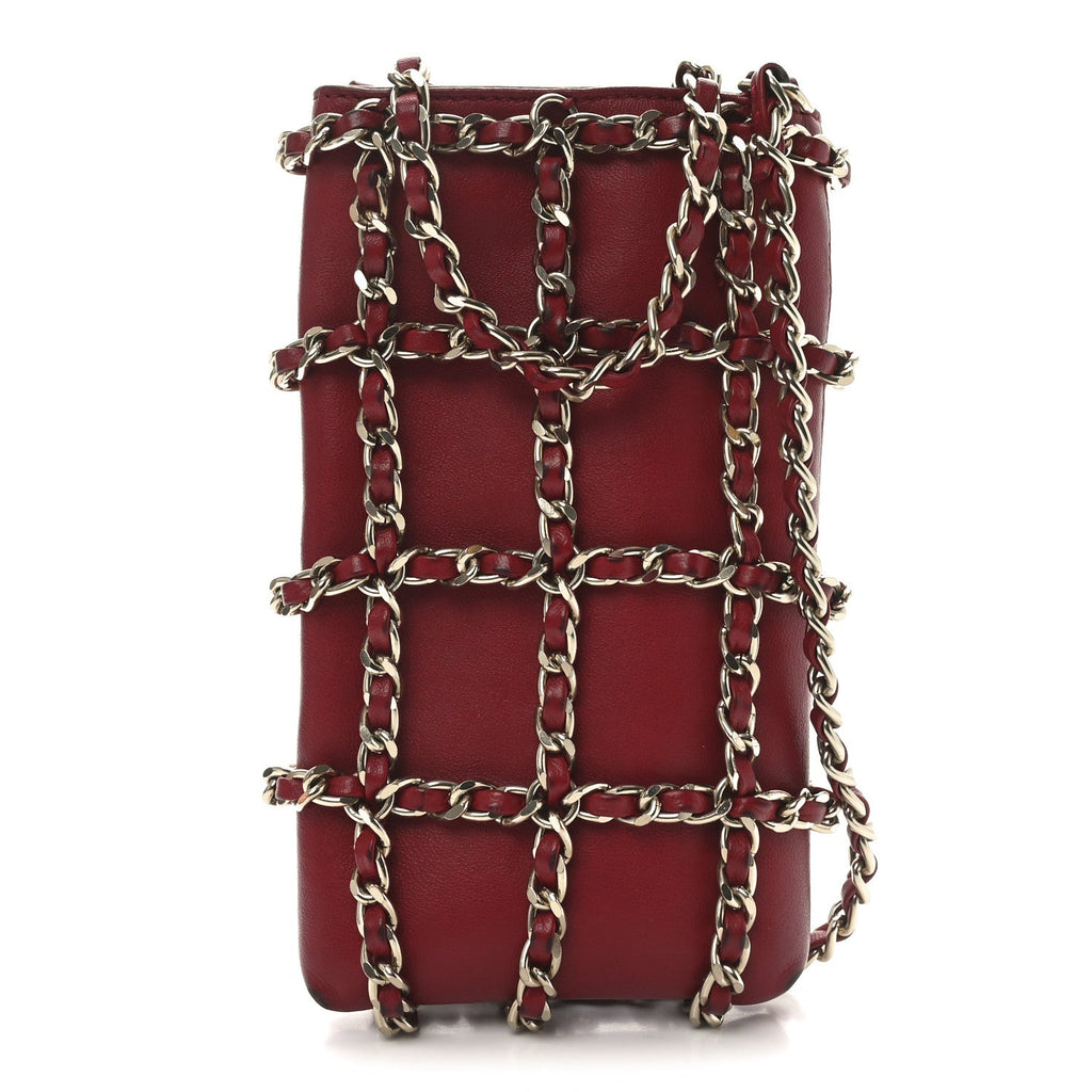 Lambskin Tech Me Out Clutch With Chain Red