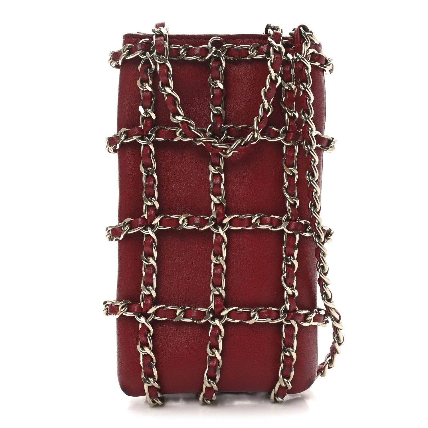 Lambskin Tech Me Out Clutch With Chain Red