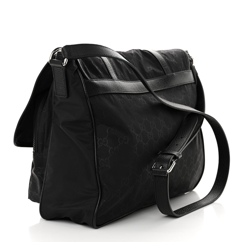 Nylon Monogram Double Buckle Flap Messenger Bag Black