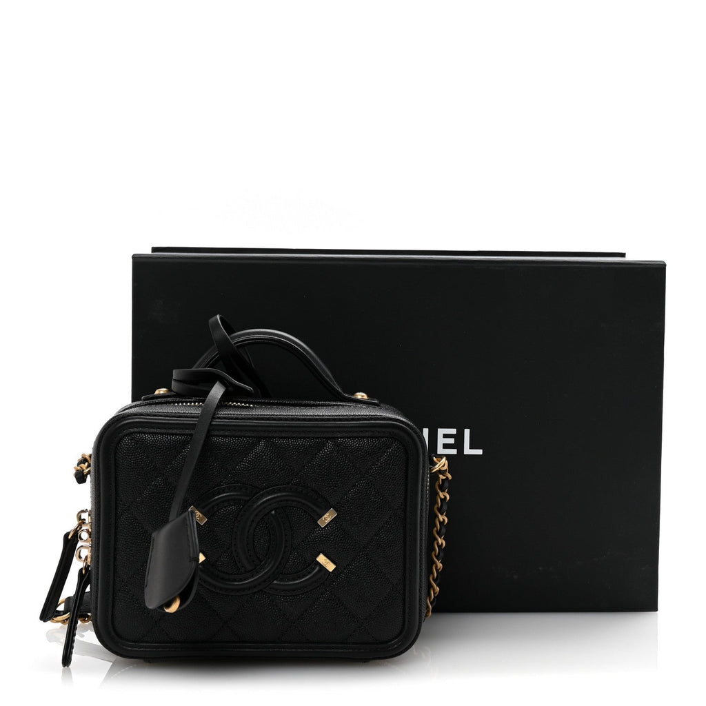 Caviar Quilted Small CC Filigree Vanity Case Black