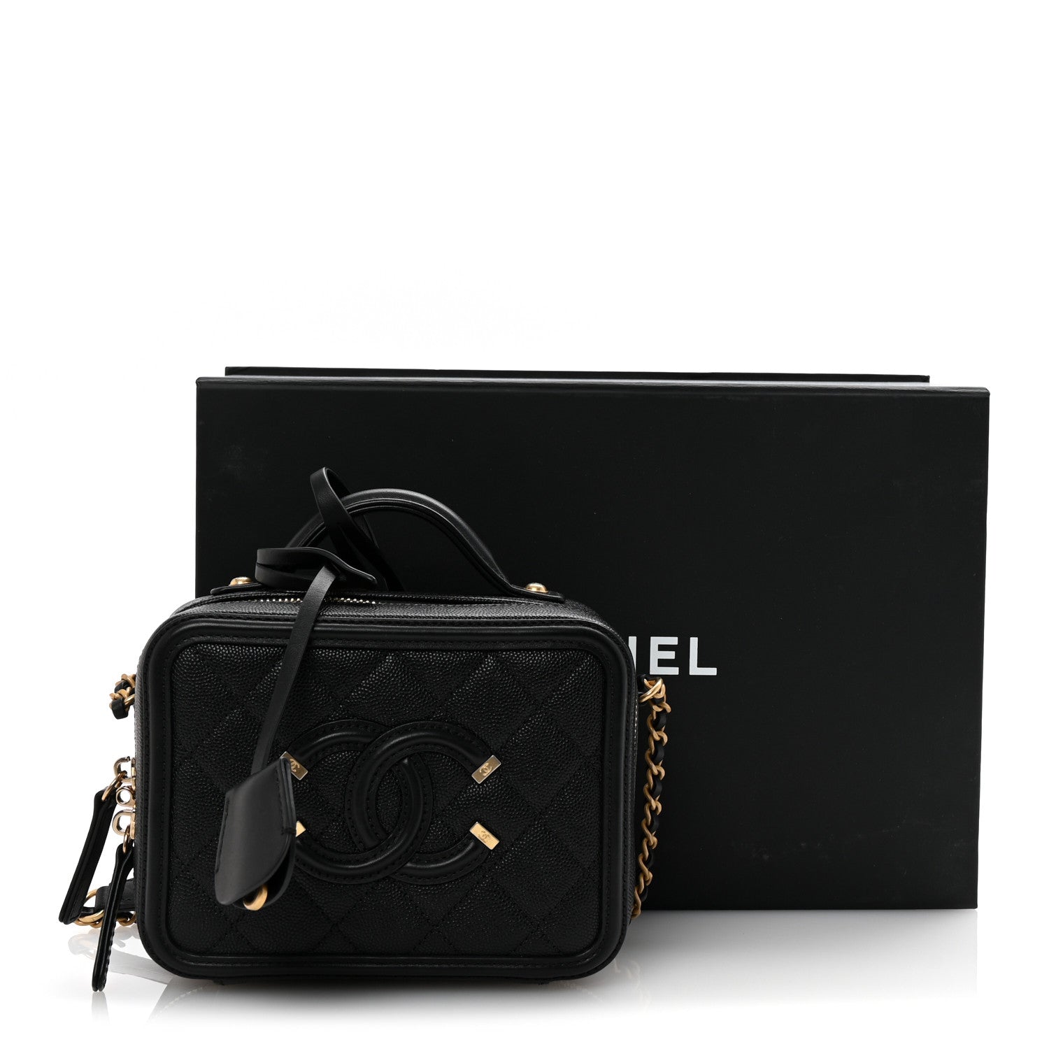 Caviar Quilted Small CC Filigree Vanity Case Black