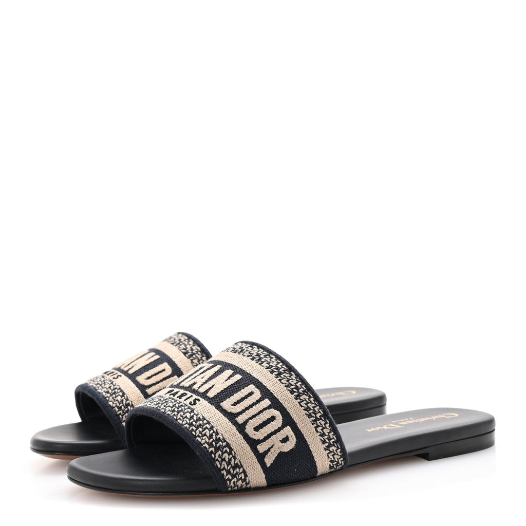 Canvas Embroidered Dway Mules Slide Sandals 35 Deep Blue