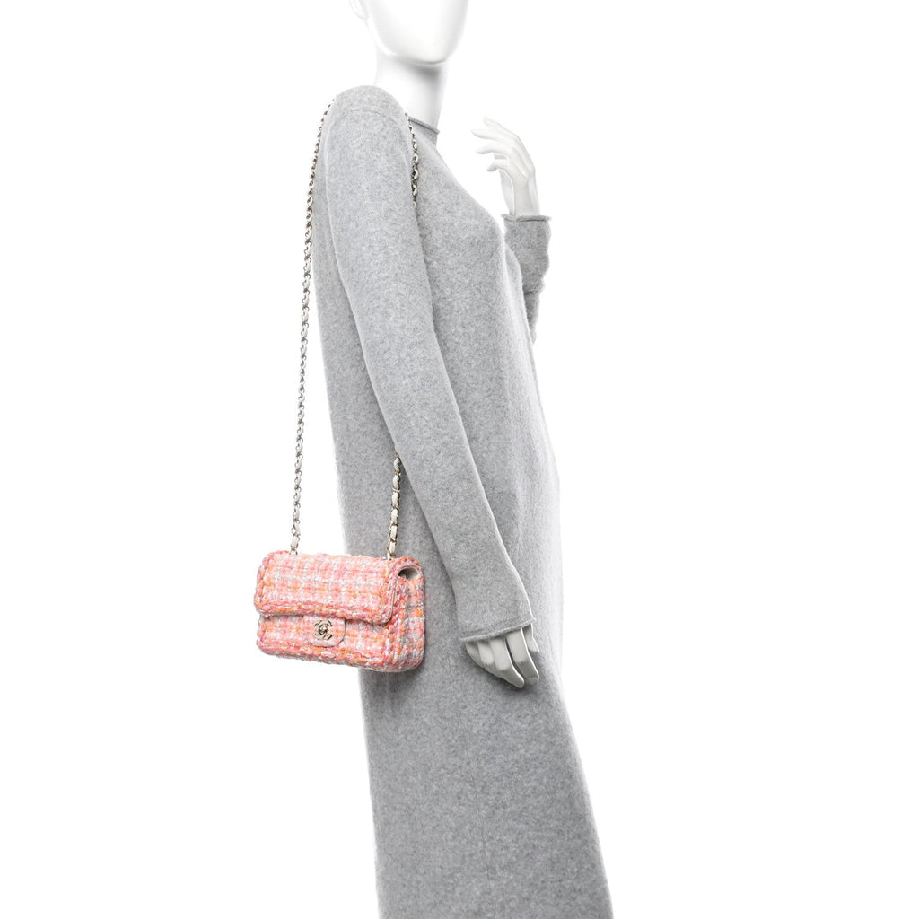 Tweed Braid Sequin Mini Flap White Pink Orange