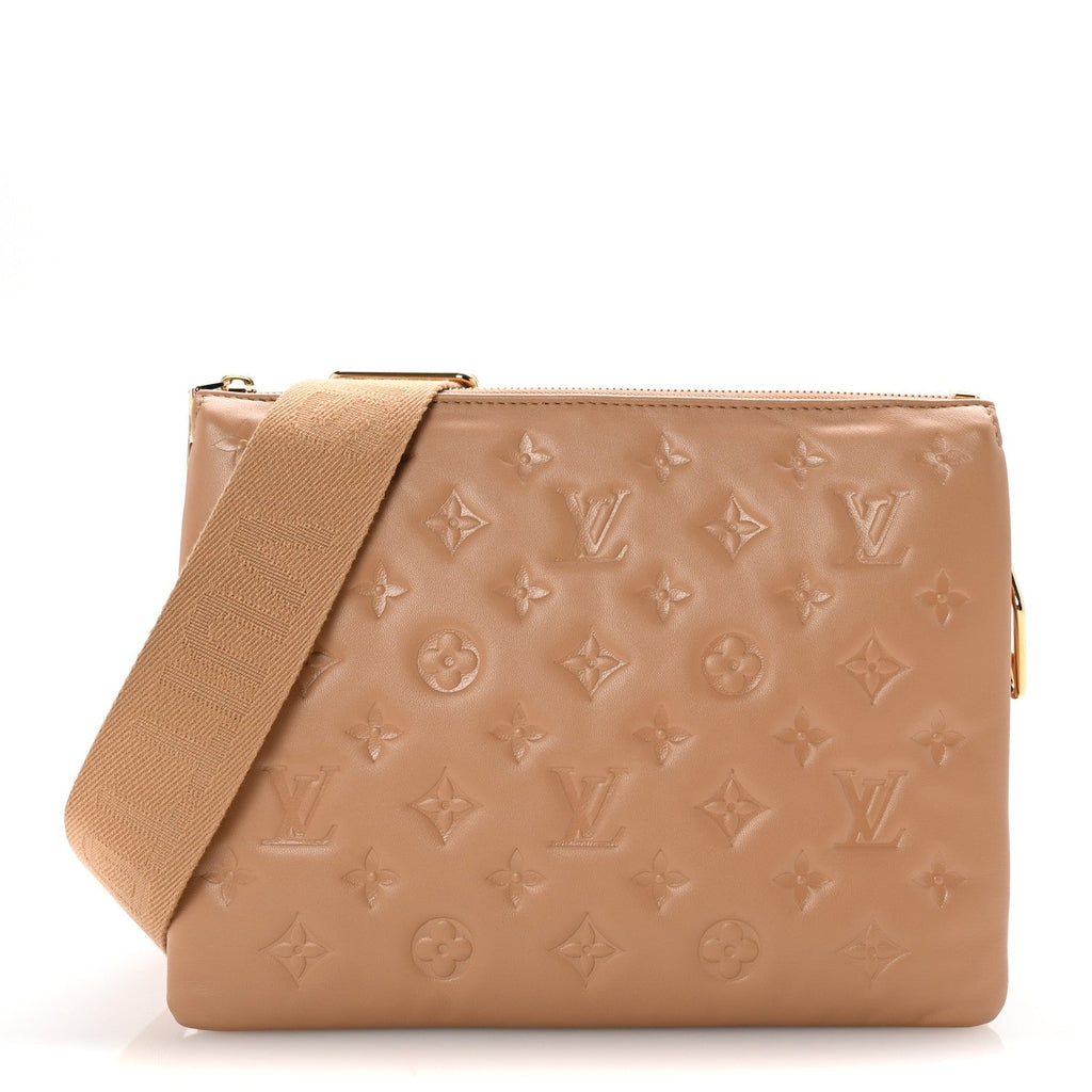 Lambskin Embossed Monogram Coussin PM Camel