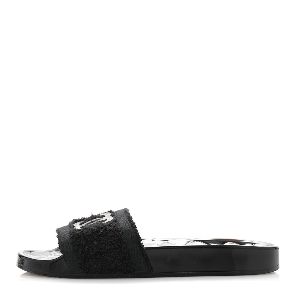 PVC Fabric CC Flat Slide Sandals 39 Black