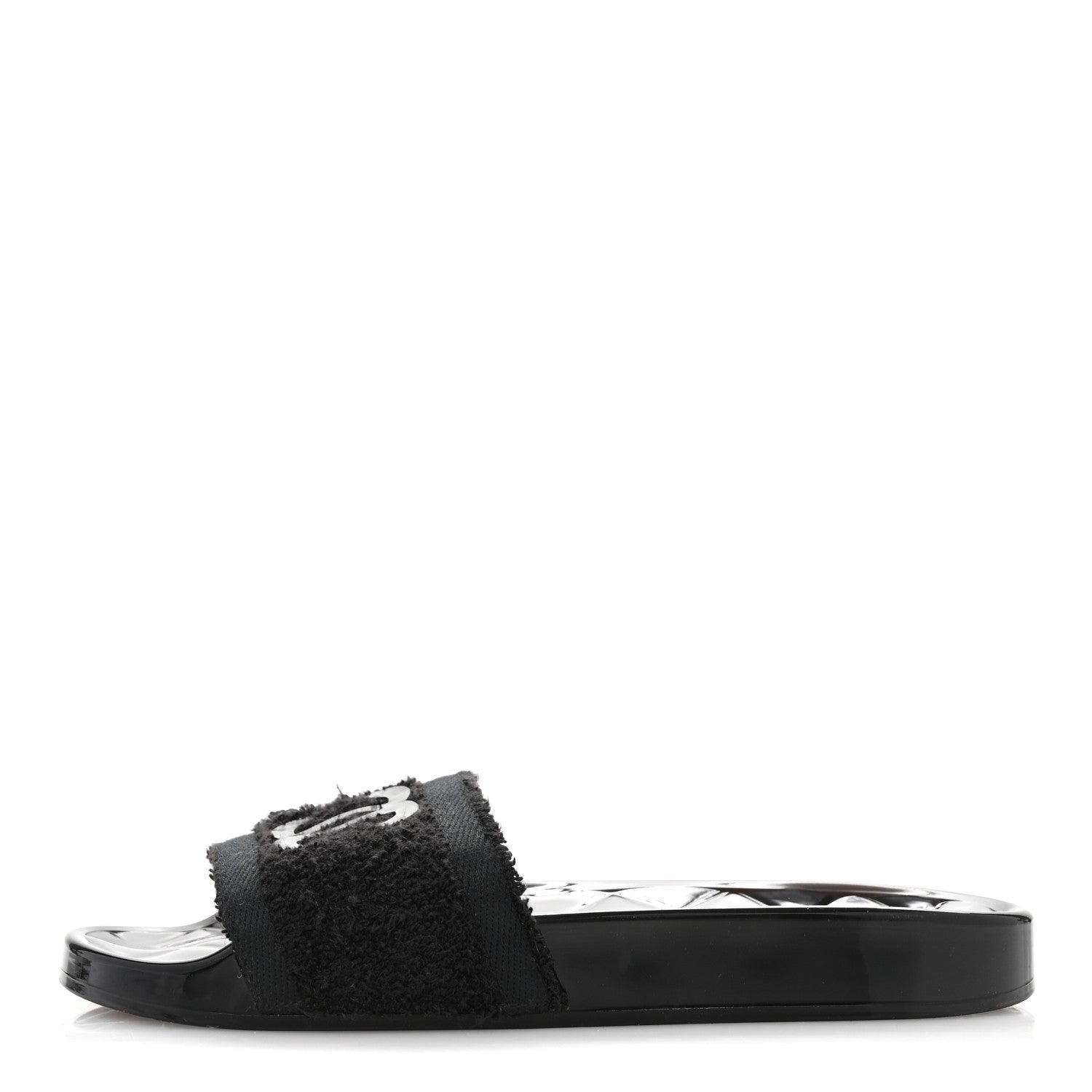 PVC Fabric CC Flat Slide Sandals 39 Black