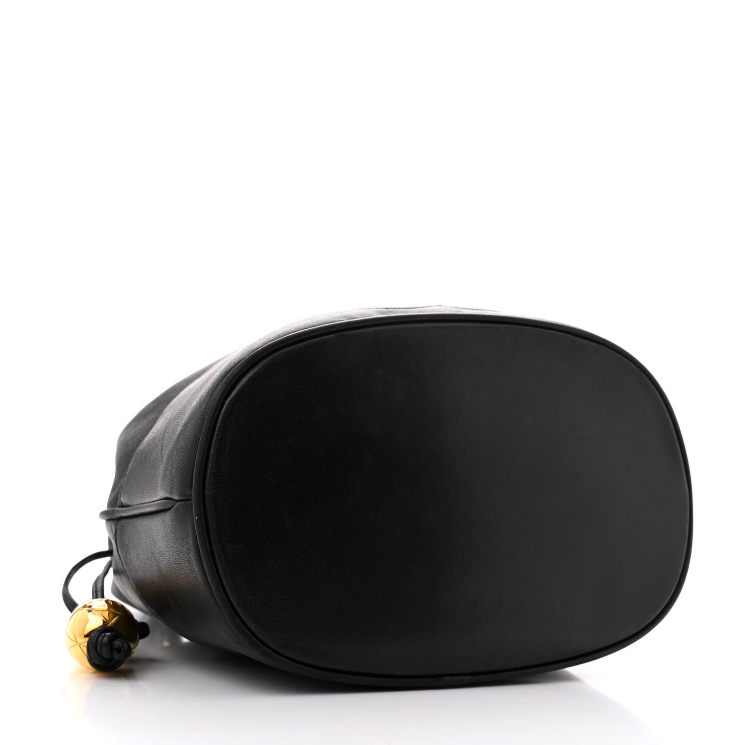 Lambskin CC Stitched Drawstring Bucket Bag Black