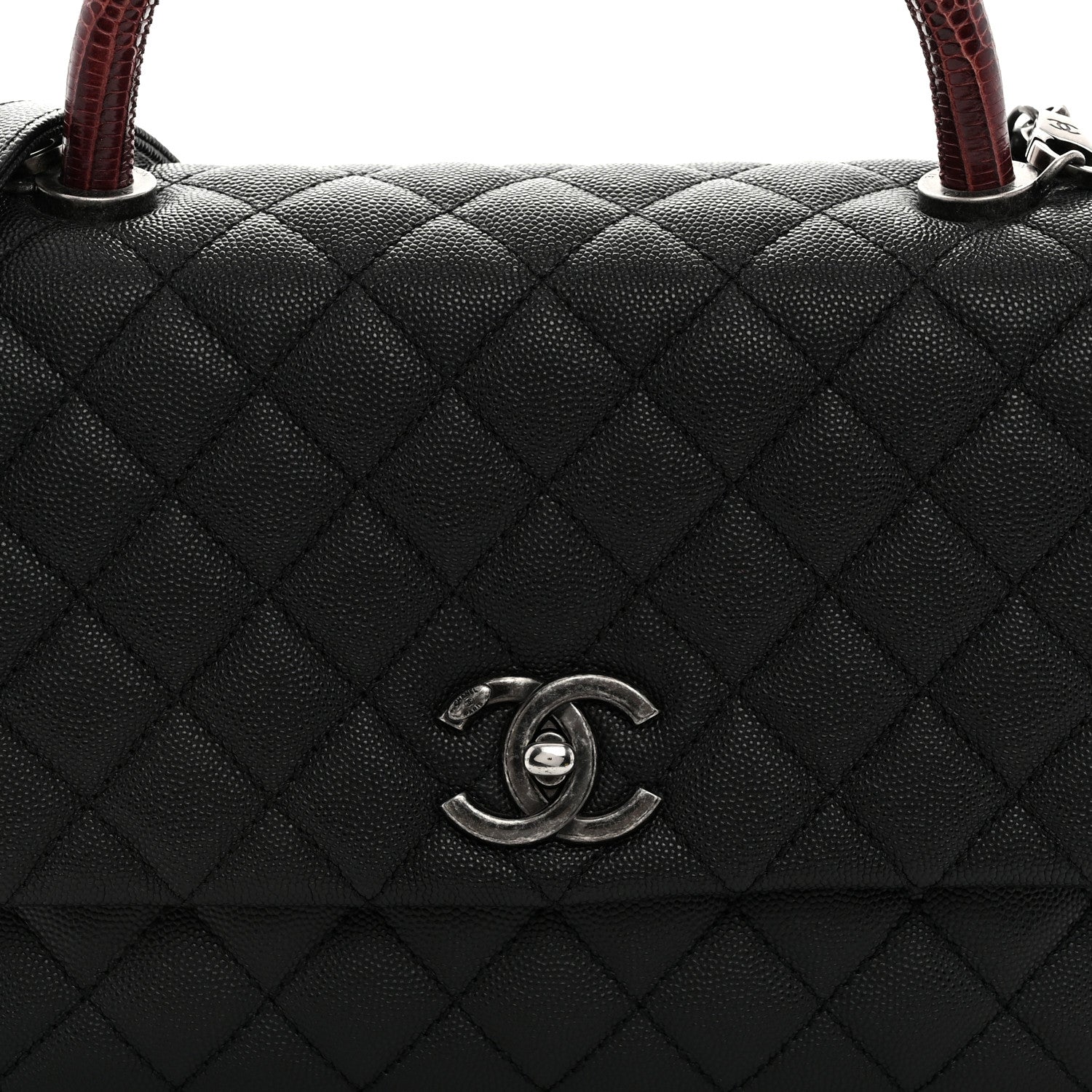 Caviar Lizard Embossed Quilted Small Coco Handle Flap Black