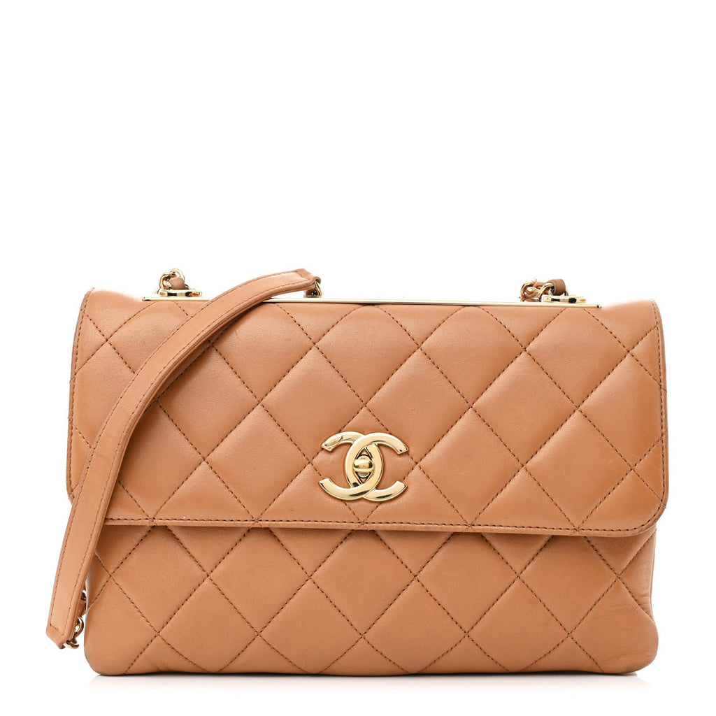 Lambskin Quilted Medium Trendy CC Flap Beige