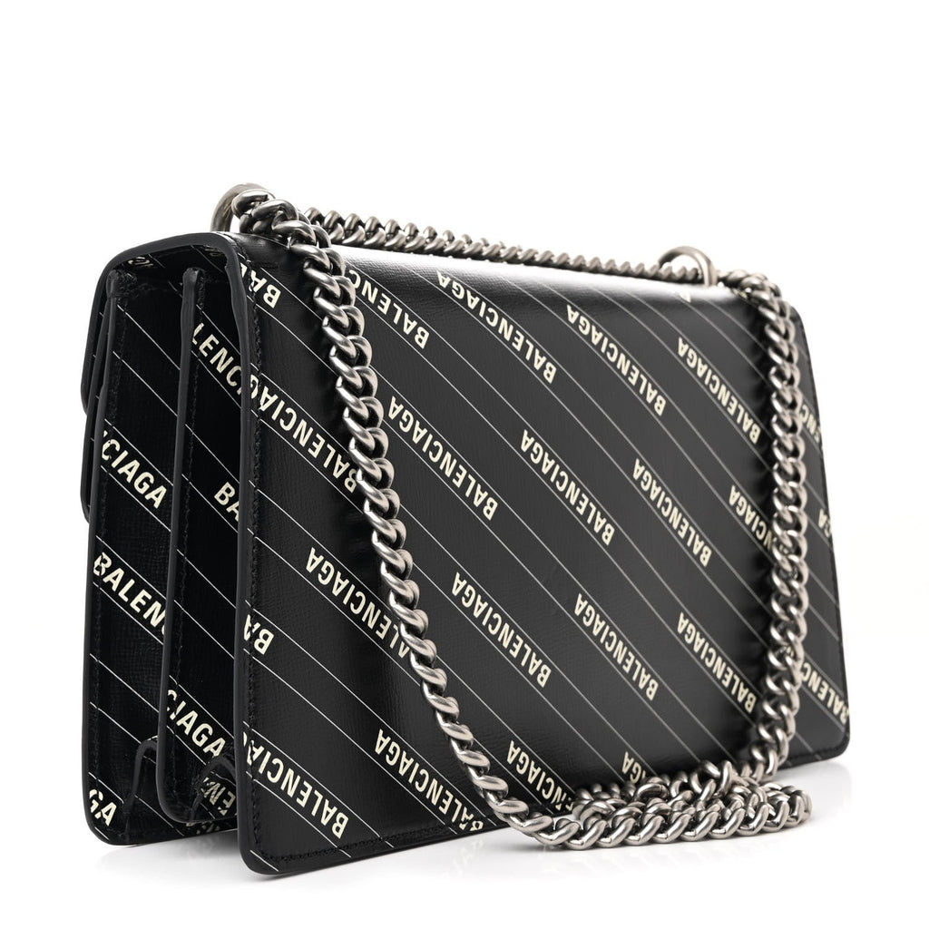 X BALENCIAGA Calfskin Logo Print Small Dionysus Shoulder Bag Black