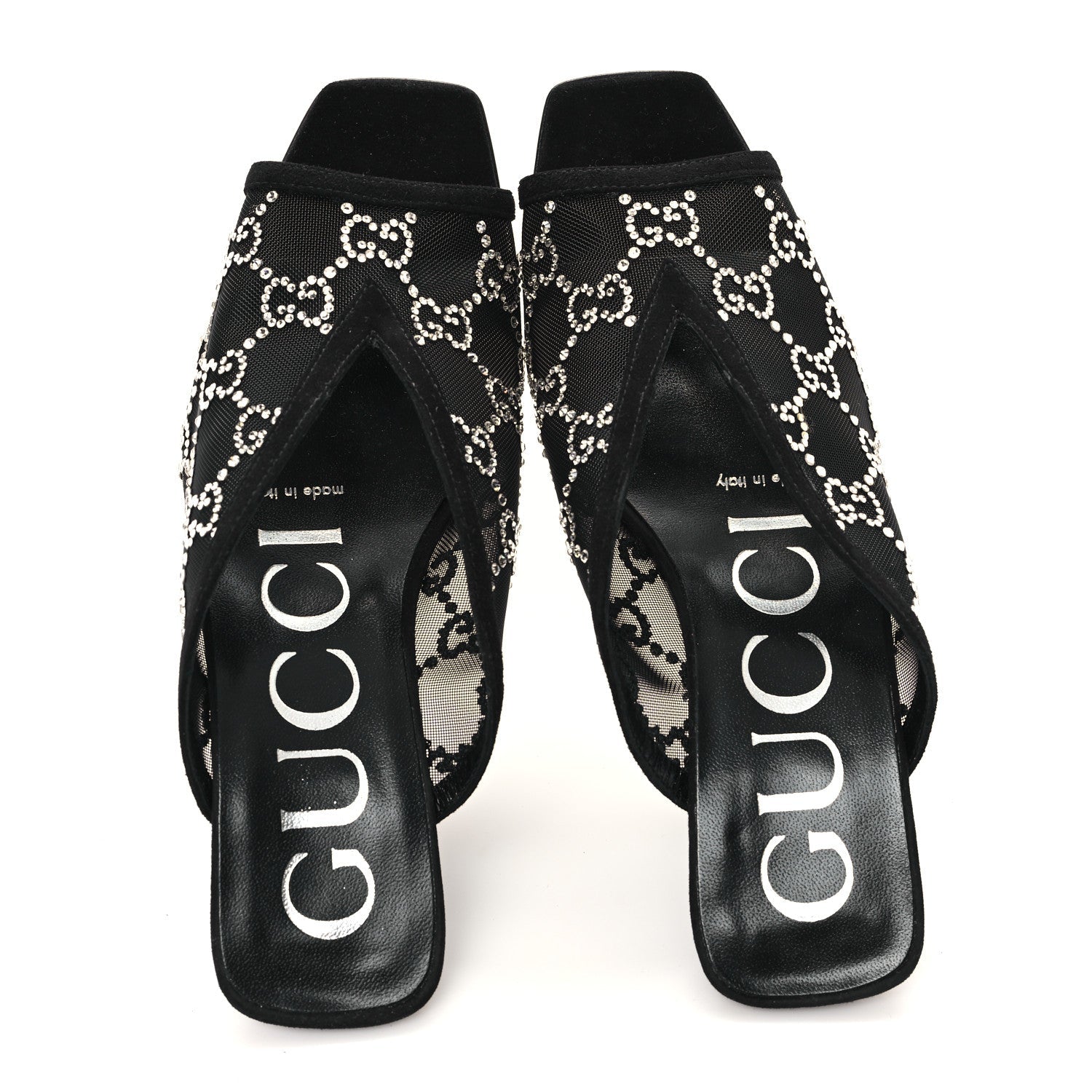 Tela Retino Kid Scamosciato Crystal GG Monogram Square G 95mm Slide Sandals 35 Black
