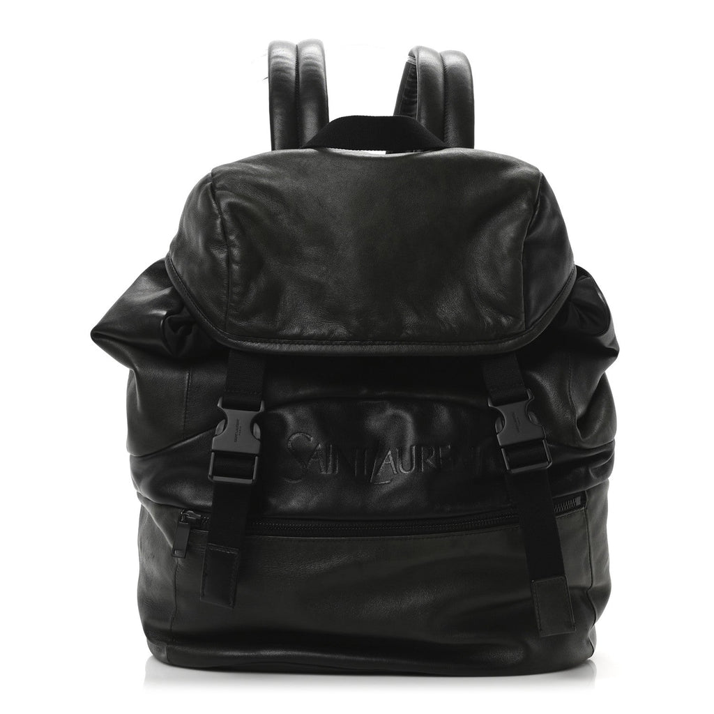 Calfskin Logo Debossed Backpack Black