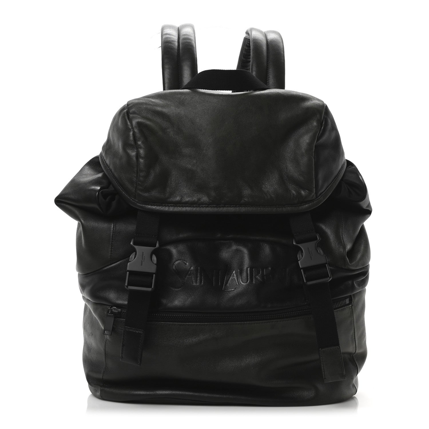 Calfskin Logo Debossed Backpack Black
