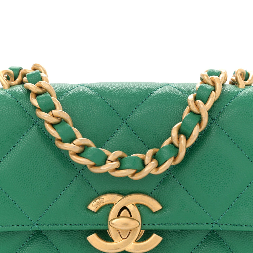 Caviar Quilted Mini CC Flap Green
