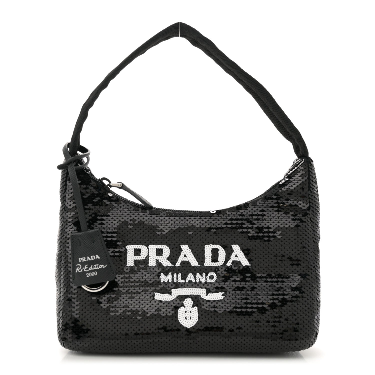 Paillettes Sequin Mini Re-Edition 2000 Bag Black White