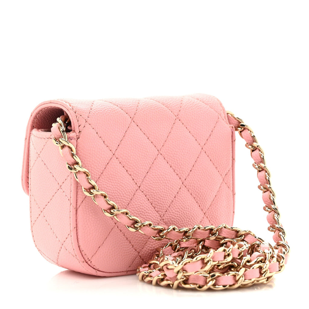Caviar Quilted Mini Clutch With Chain Pink