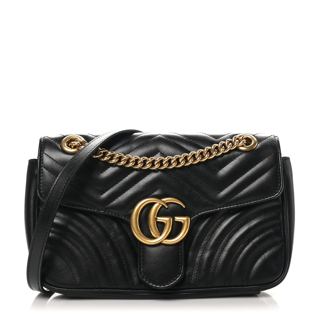 Calfskin Matelasse Small GG Marmont Shoulder Bag Black