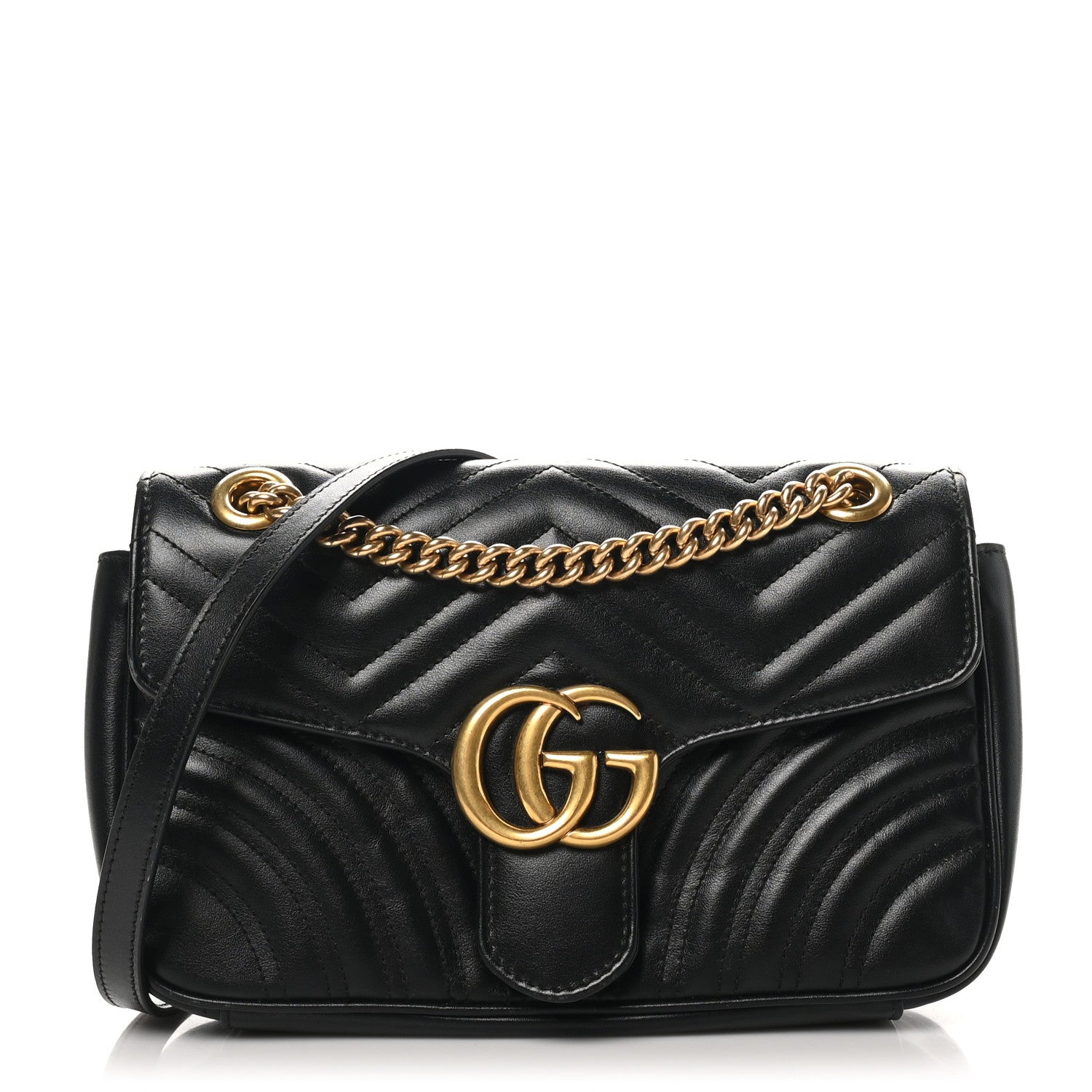 Calfskin Matelasse Small GG Marmont Shoulder Bag Black