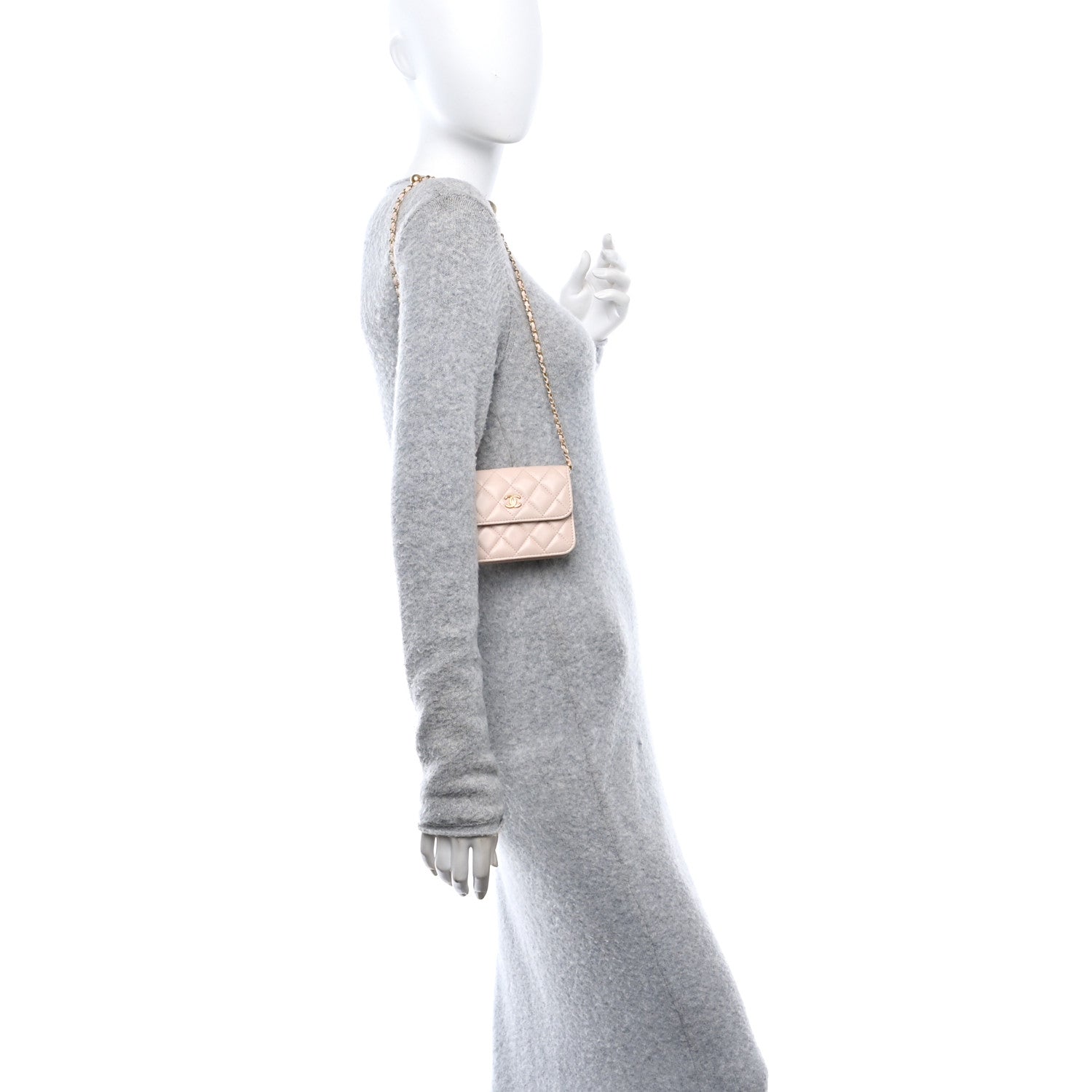 Lambskin Quilted Pearl Crush Clutch With Chain Light Pink