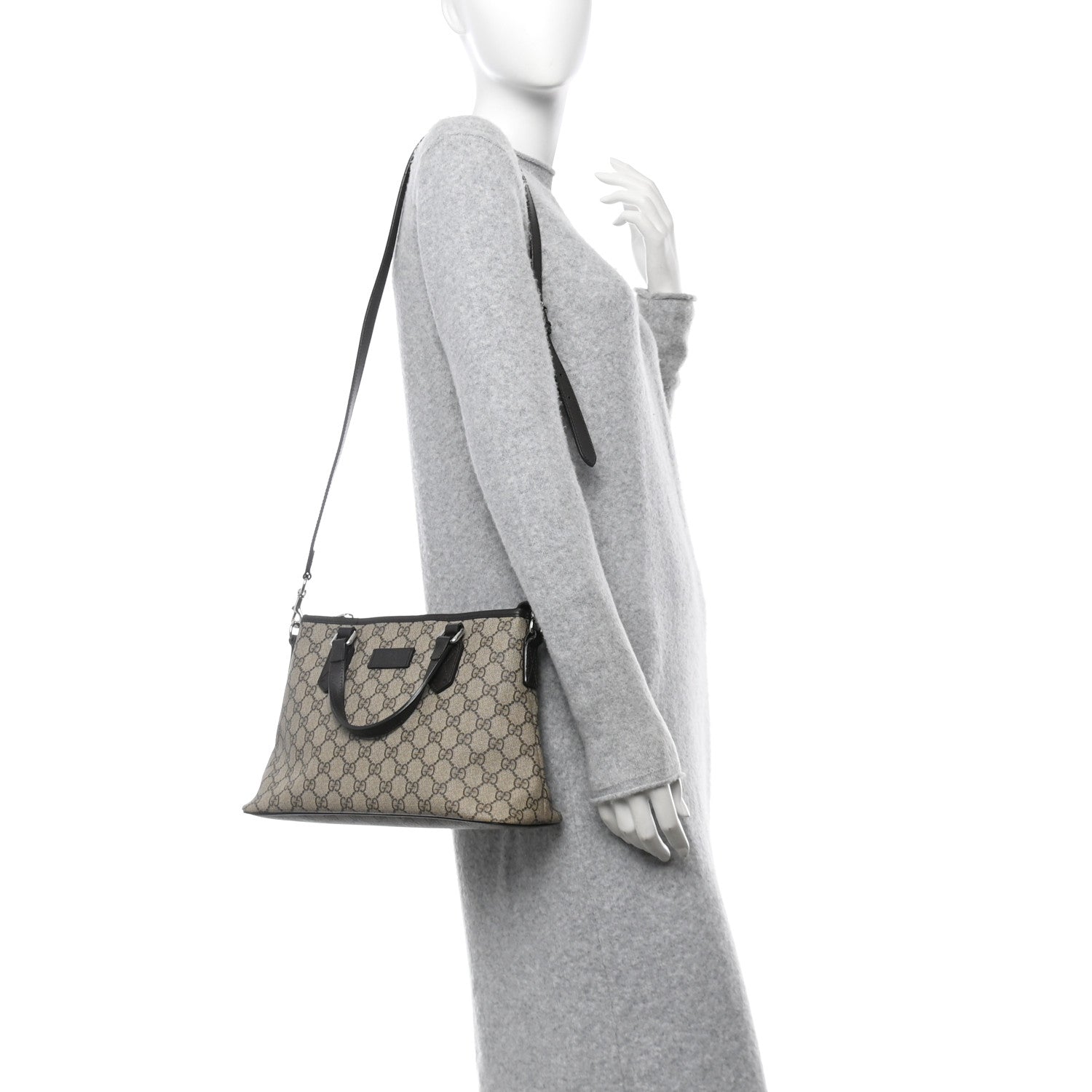 GG Supreme Monogram Small Zippered Tote Dark Brown
