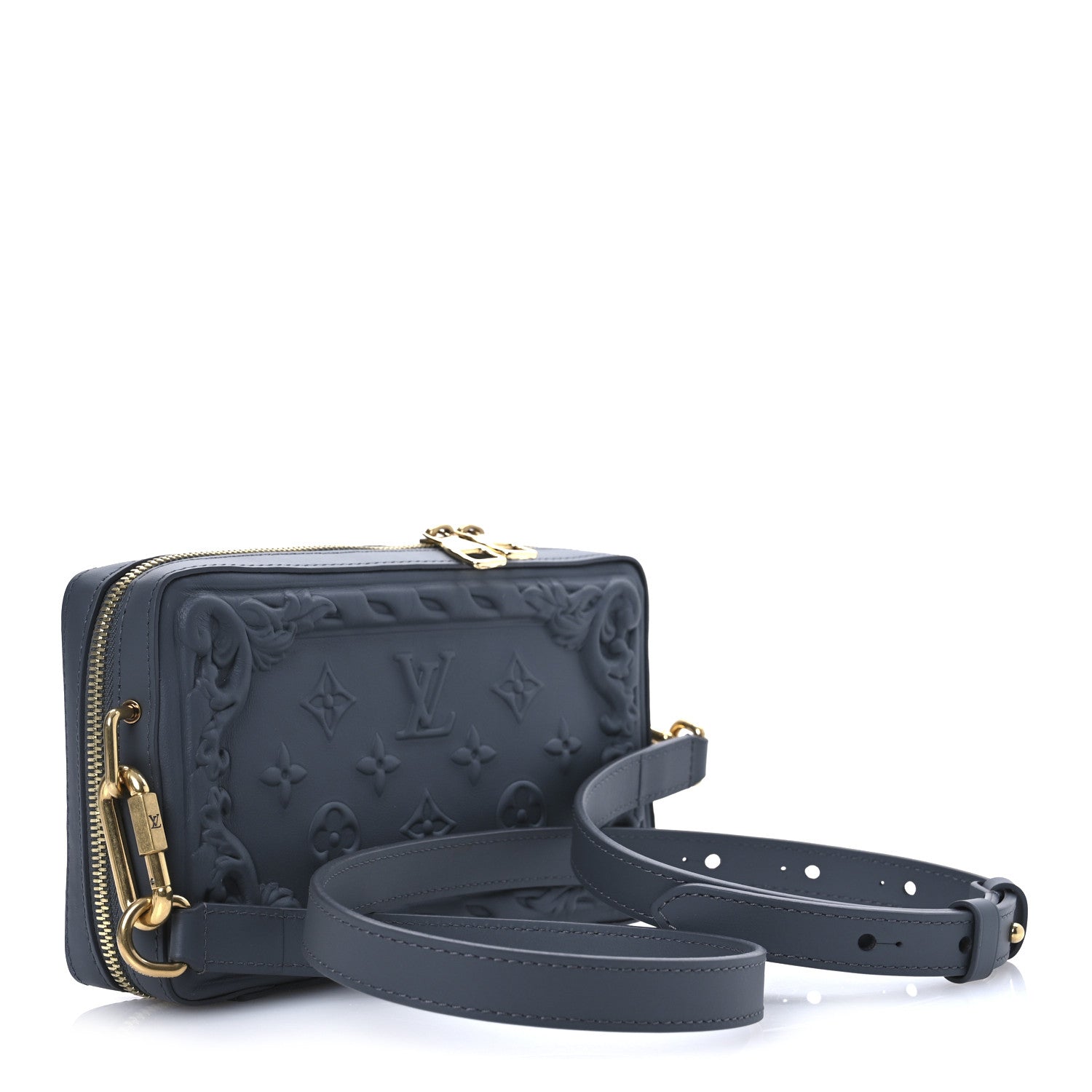Calfskin Monogram Embossed Soft Trunk Wearable Wallet Dark Shadow Gray