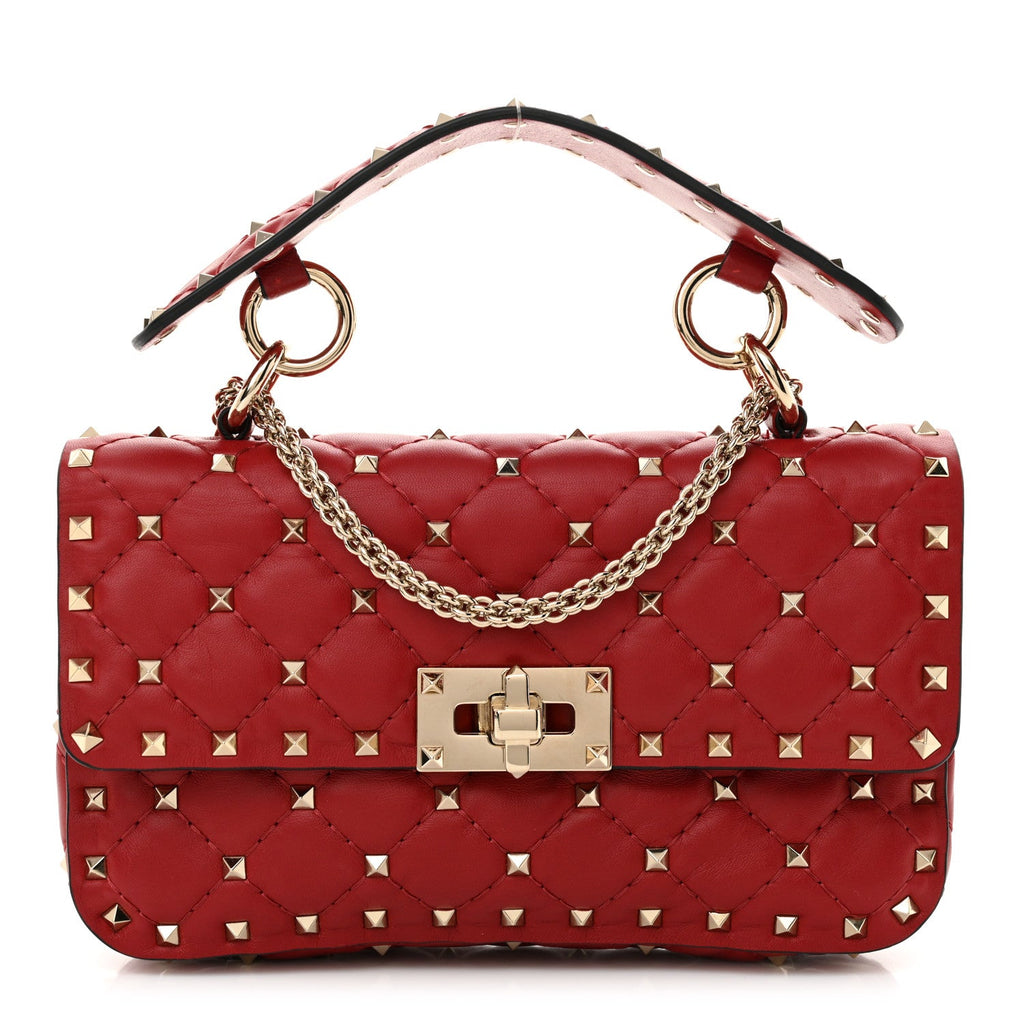 Nappa Small Rockstud Spike Shoulder Bag Rosso Valentino