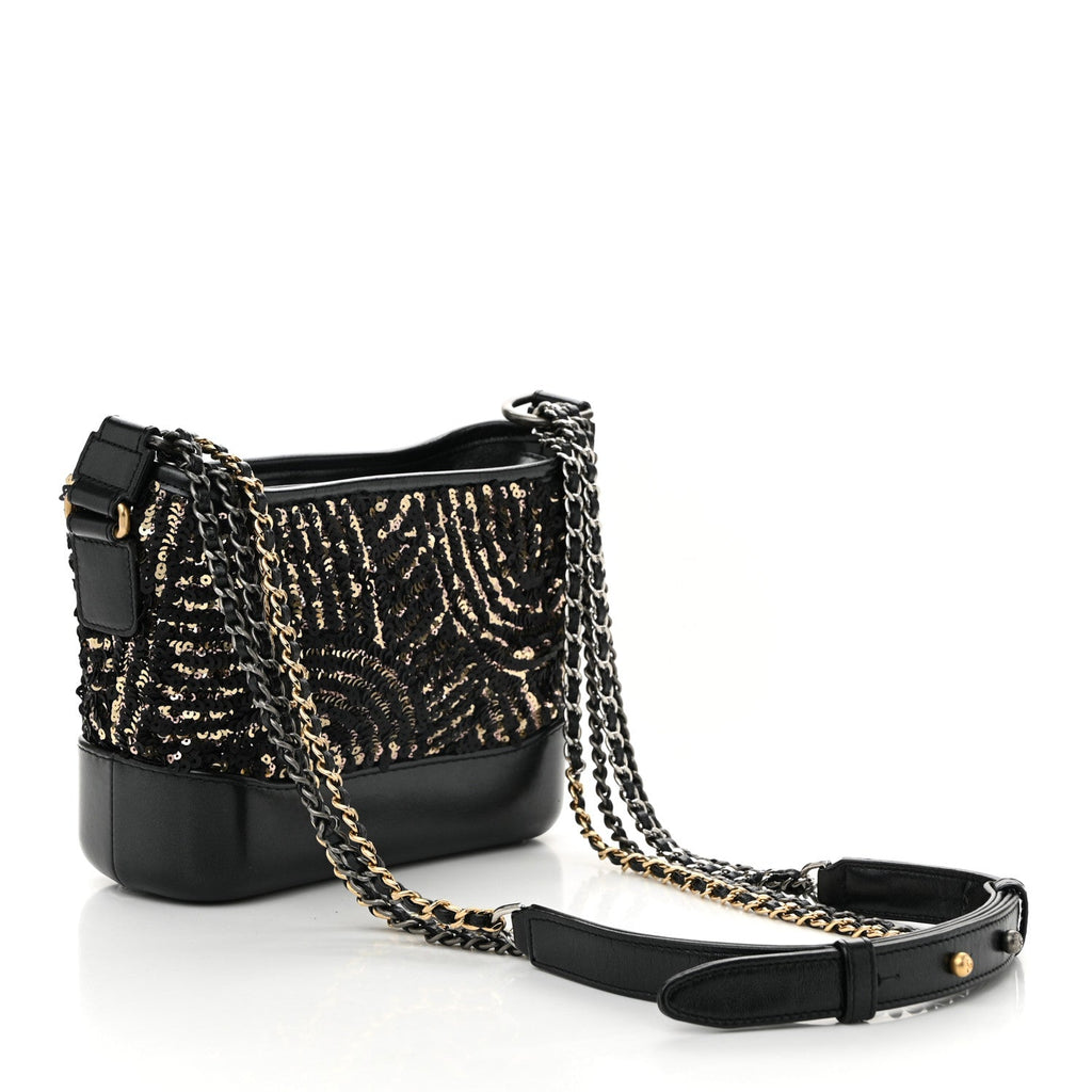 Sequin Calfskin Small Gabrielle Hobo Black Gold
