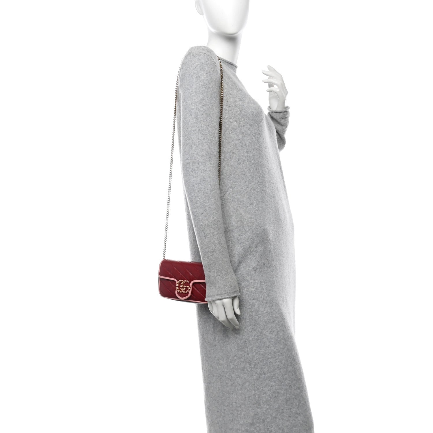 Azalea Calfskin Enamel Matelasse Diagonal Super Mini Torchon GG Marmont Shoulder Bag New Cherry Red Wild Rose