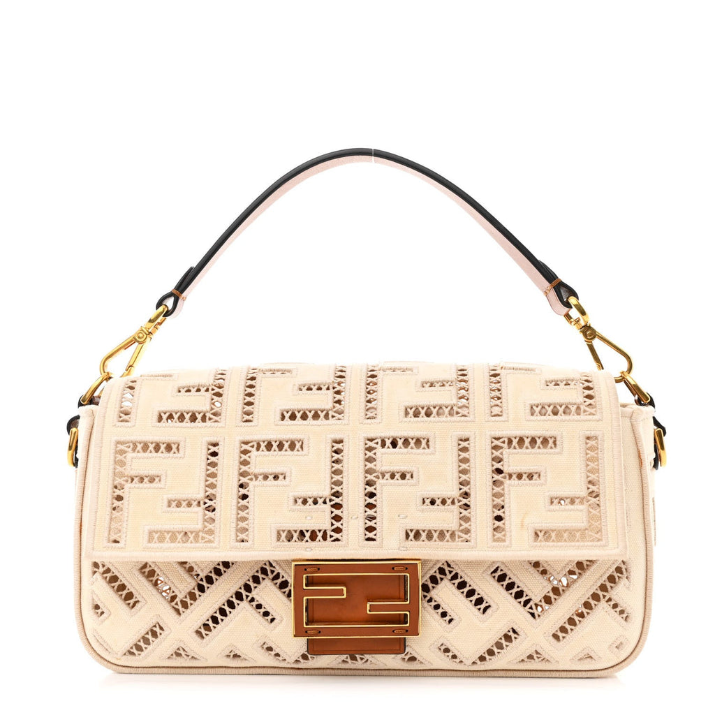 Canvas Cuoio Agata FF Ajour Embroidered Baguette Grezzo Cuoio