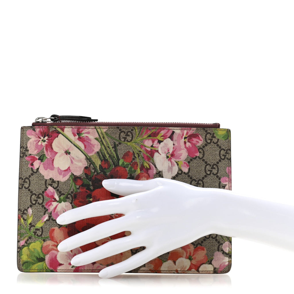 GG Supreme Monogram Blooms Small Zip Pouch Beige Multicolor Dry Rose
