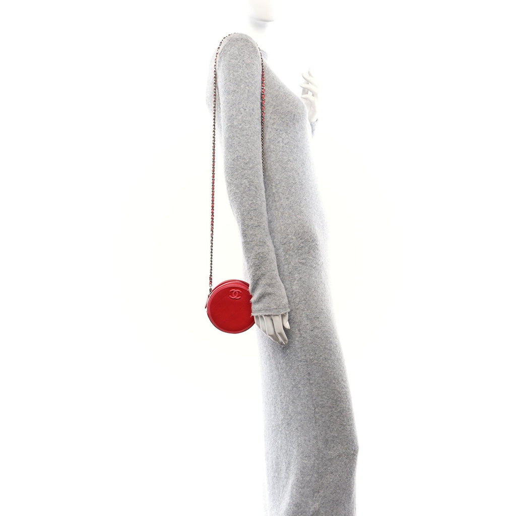 Calfskin Quilted Bi-Color CC Round Clutch With Chain Pink Red
