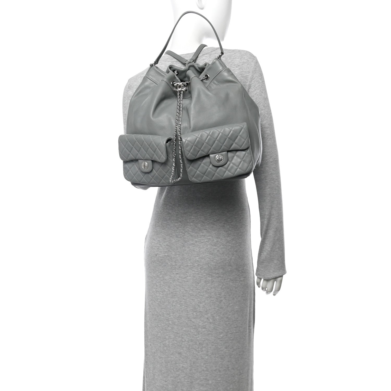Lambskin Quilted Backpack Pocket Grey