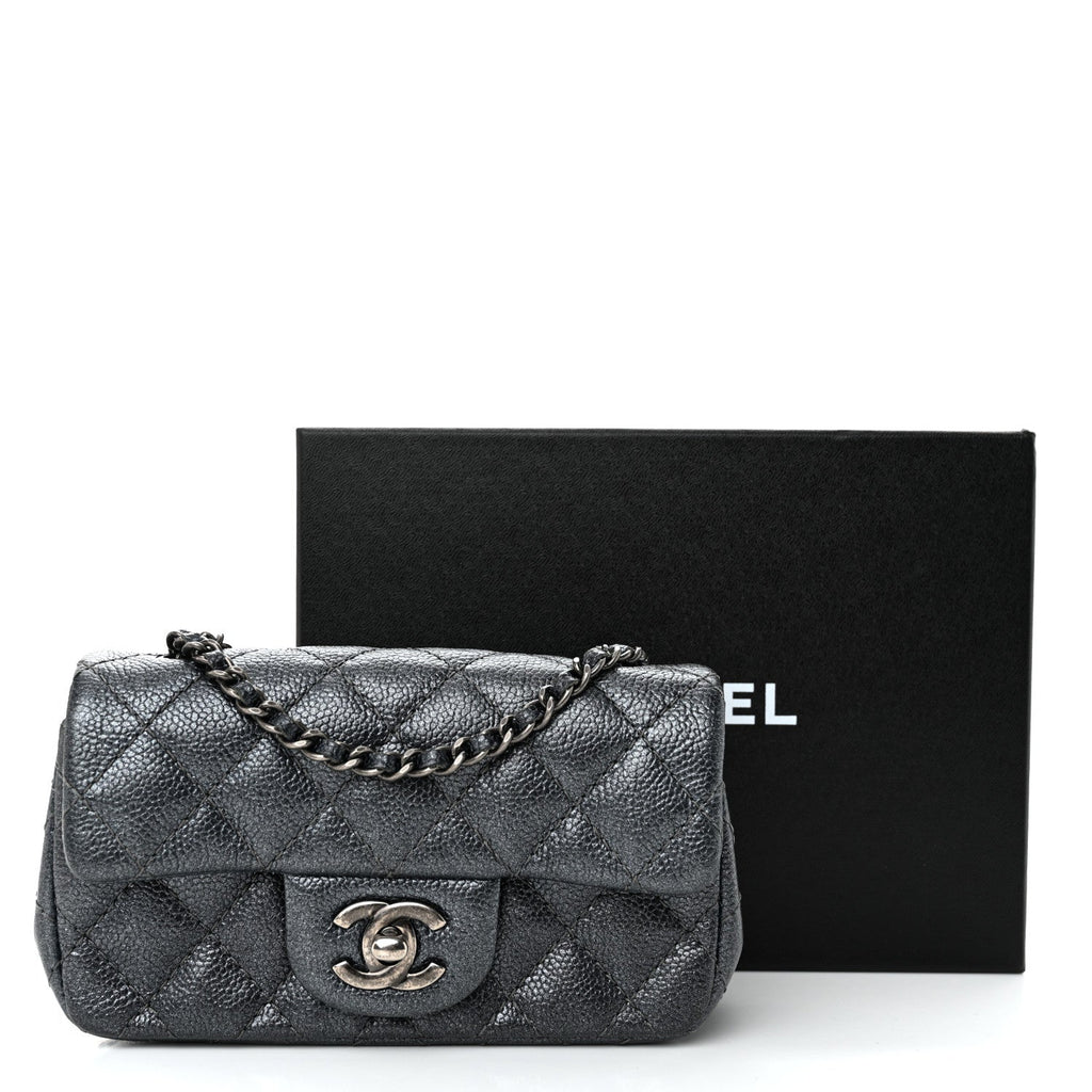 Metallic Caviar Quilted Extra Mini Flap Dark Grey