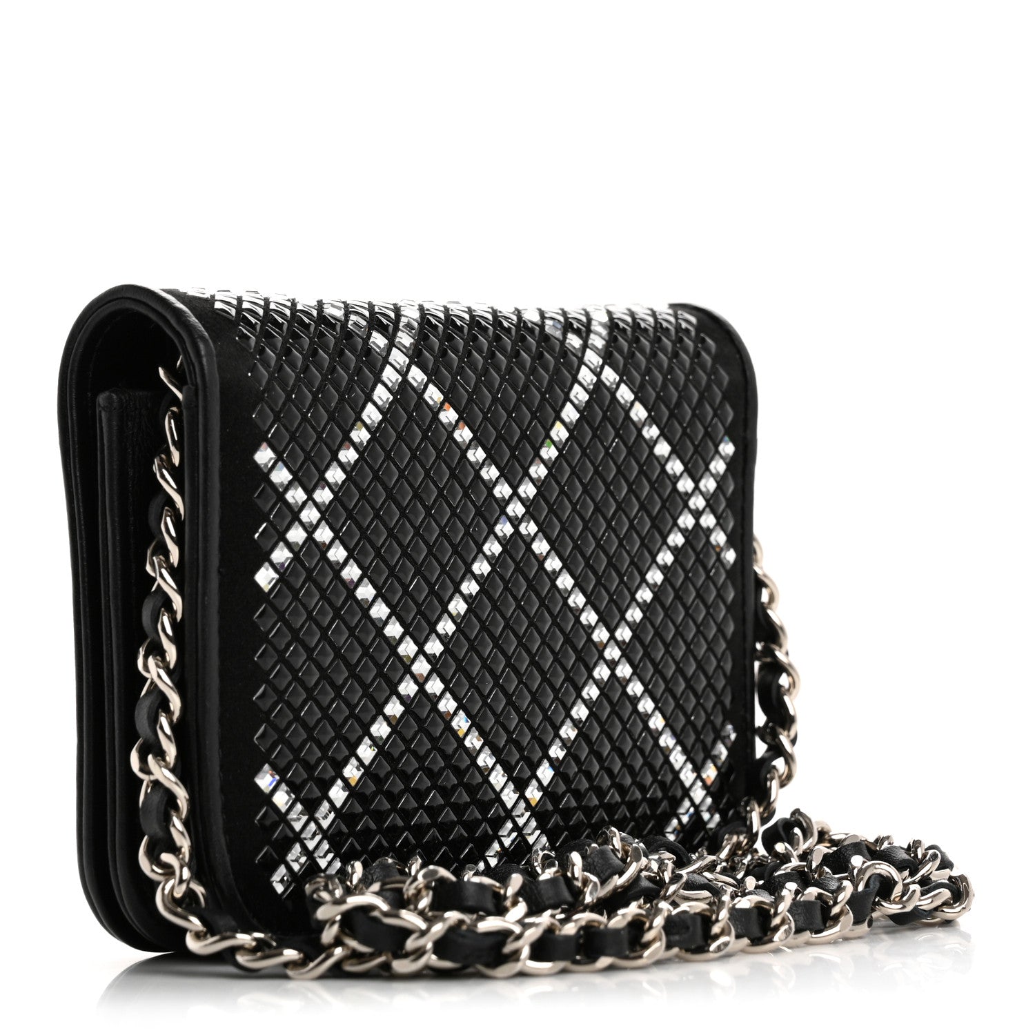 Lambskin Crystal Quilted Mini Chain Belt Bag Black