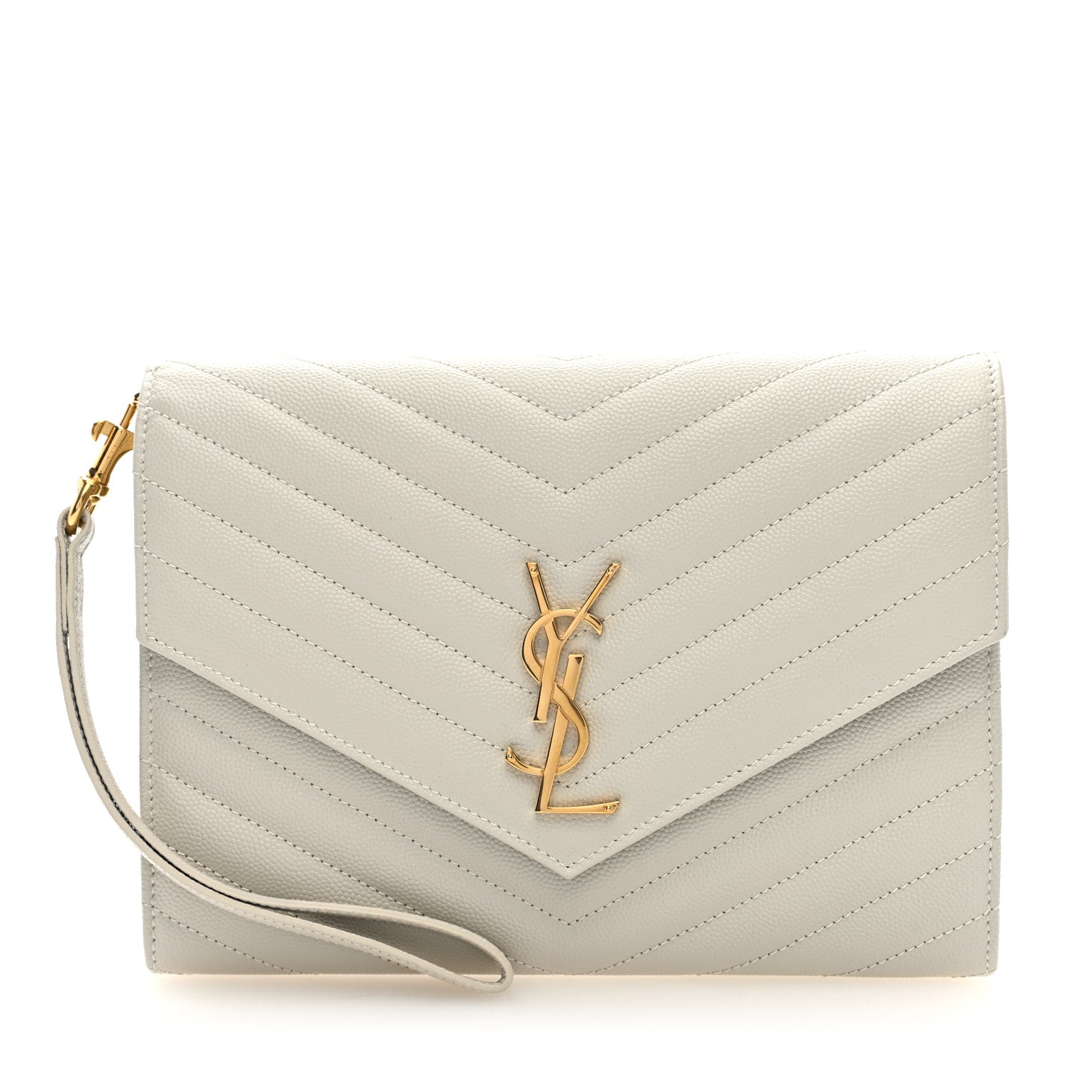 Grain De Poudre Matelasse Chevron Monogram Envelope Clutch Blanc Vintage