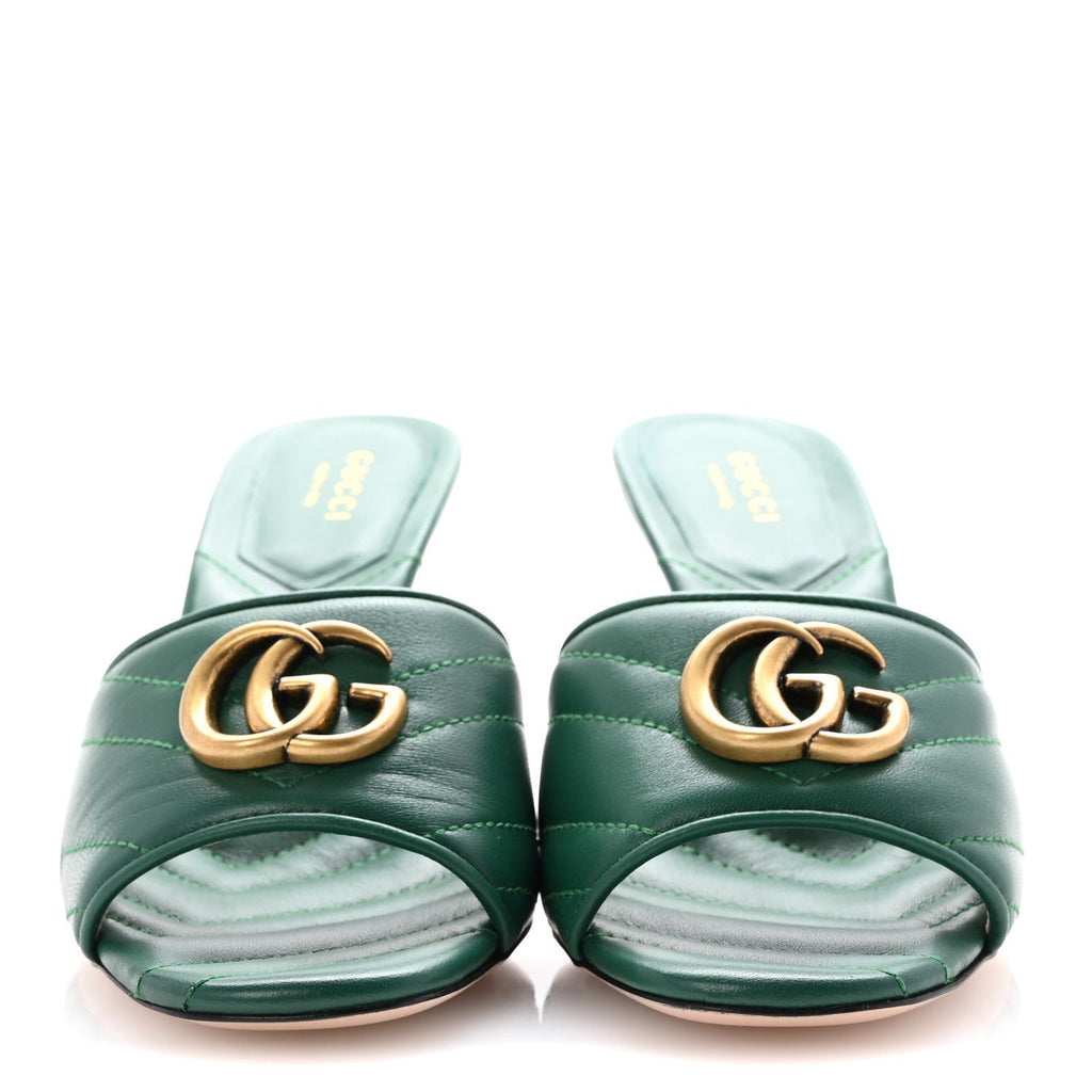 Nappa Matelasse GG Marmont 75mm Slide Sandals 36 Emerald